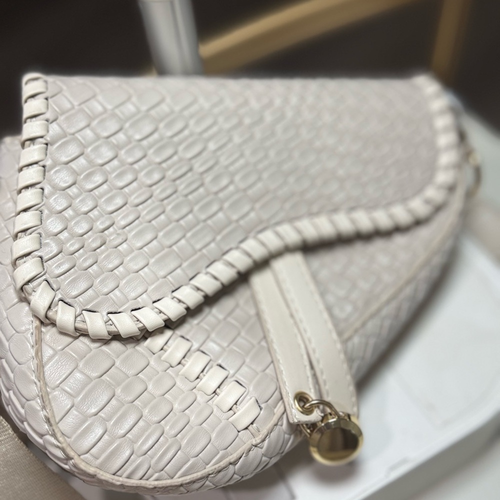 Chic Cream Woven Saddle bag